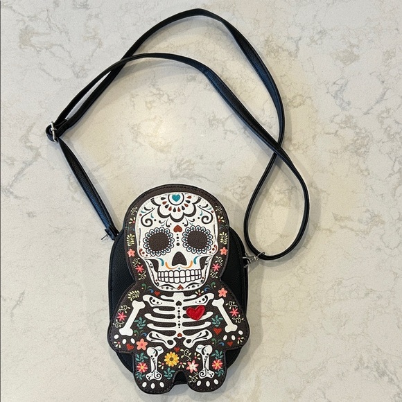 Sleepyville Critters Floral Sugar Skull Skeleton Bones Cross Body Bag Purse EUC! - Picture 3 of 13